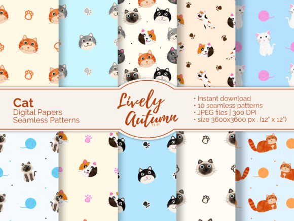 10 Cat Digital Seamless Patterns: A Versatile Resource for Designers and Creators