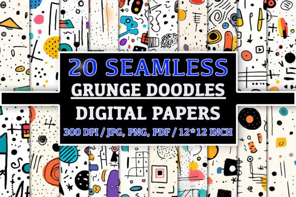 20 Seamless Grunge Doodles Patterns: A Versatile Resource for Creative Projects