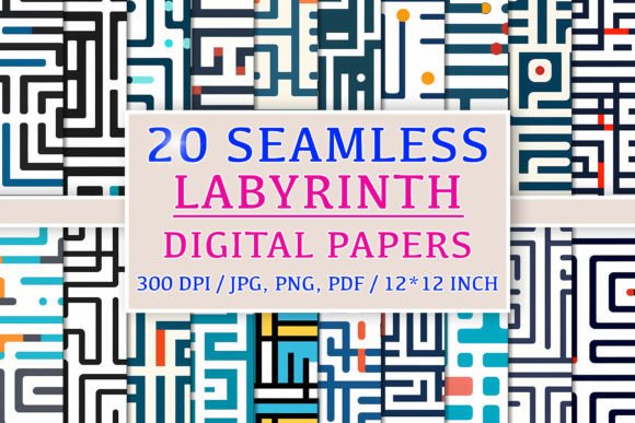 20 Seamless Labyrinth Maze Patterns