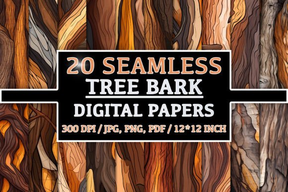 20 Seamless Tree Bark Patterns and Digital Papers for Creative Projects