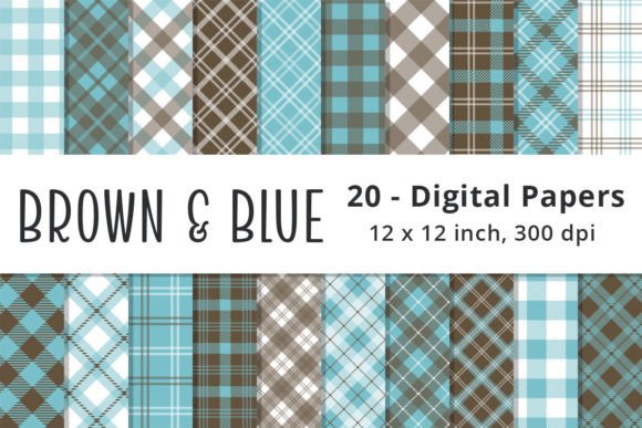 Blue and Brown Plaid Digital Patterns