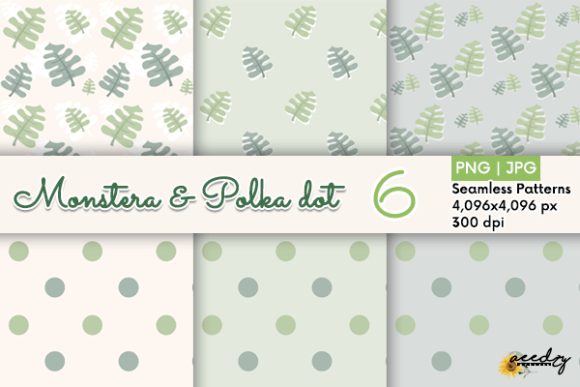 Monstera and Polka Dots Patterns Set