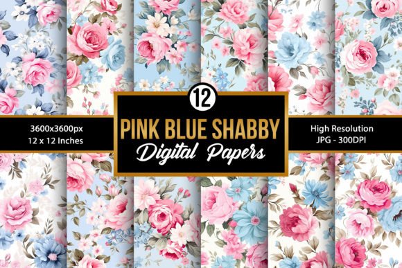Pink Blue Shabby Chic Flowers Patterns