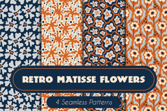 Retro Matisse Flowers Seamless Patterns