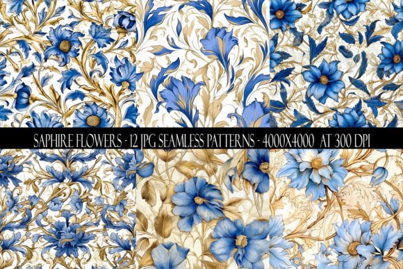 Sapphire Blue Flowers Seamless Patterns