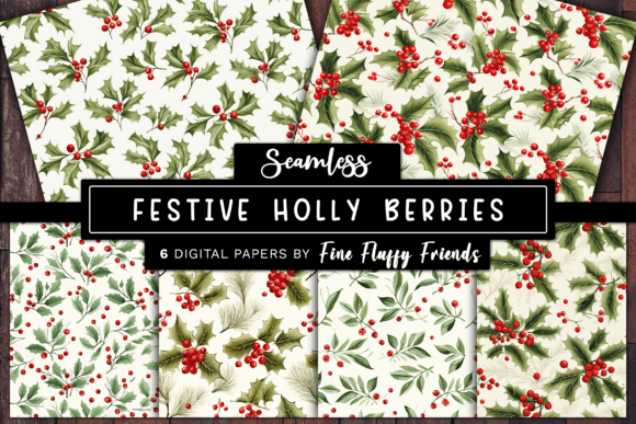 Seamless Festive Holly Berries Patterns