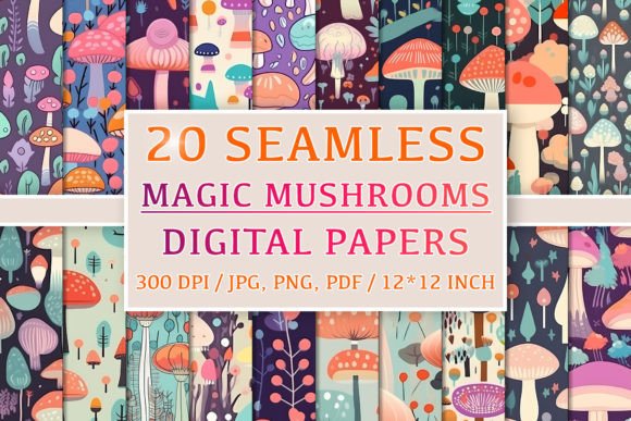 Seamless Magic Mushroom Patterns