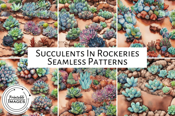 Succulents in Rockery Seamless Patterns