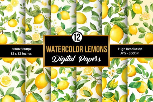 Watercolor Lemons Seamless Patterns