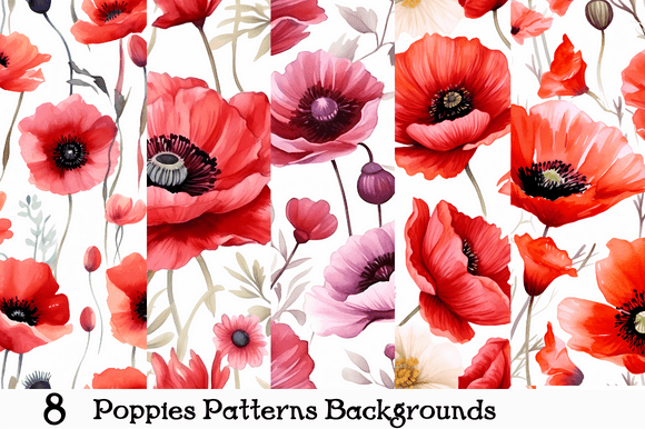 Watercolor Poppies Patterns Backgrounds: A Creative Resource for Design and Crafting